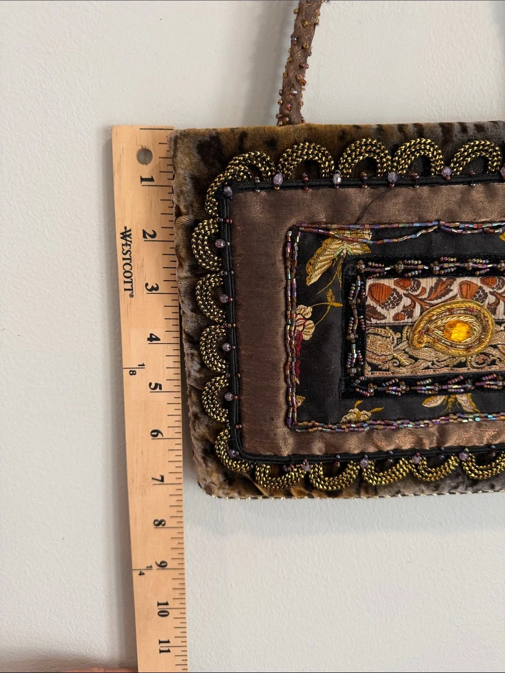 Beaded Floral Accent Brown Shoulder Bag very unique